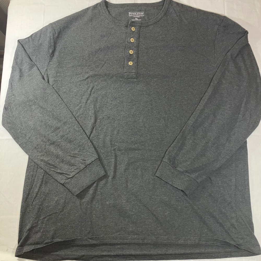 Pendleton Mens XL Charcoal Gray Cotton Long Sleeve Henley Shirt Solid Casual